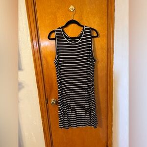 a.n.a Black & White Striped Sleeveless Mini Dress
